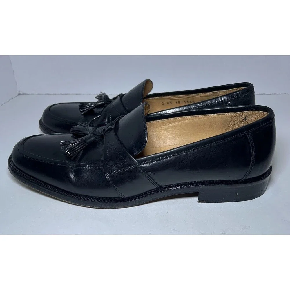 Johnston & Murphy Shoes Men's Size 8.5 Black Leather Tassel Loafers Italy Work